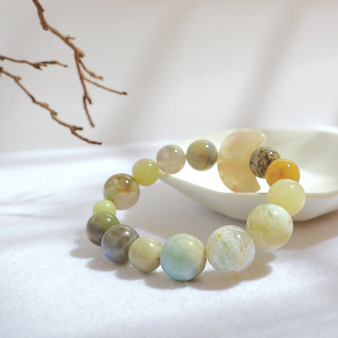 042004 最高品質 サクラアゲート 新月 三日月 天然石ブレスレット