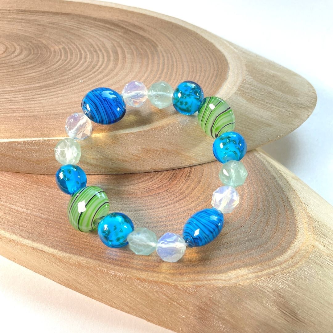 ハンドメイド 天然石 ブレスレット 高品質 とんぼ玉 フローライト 天然石ブレスレット 水晶 手作り DIY