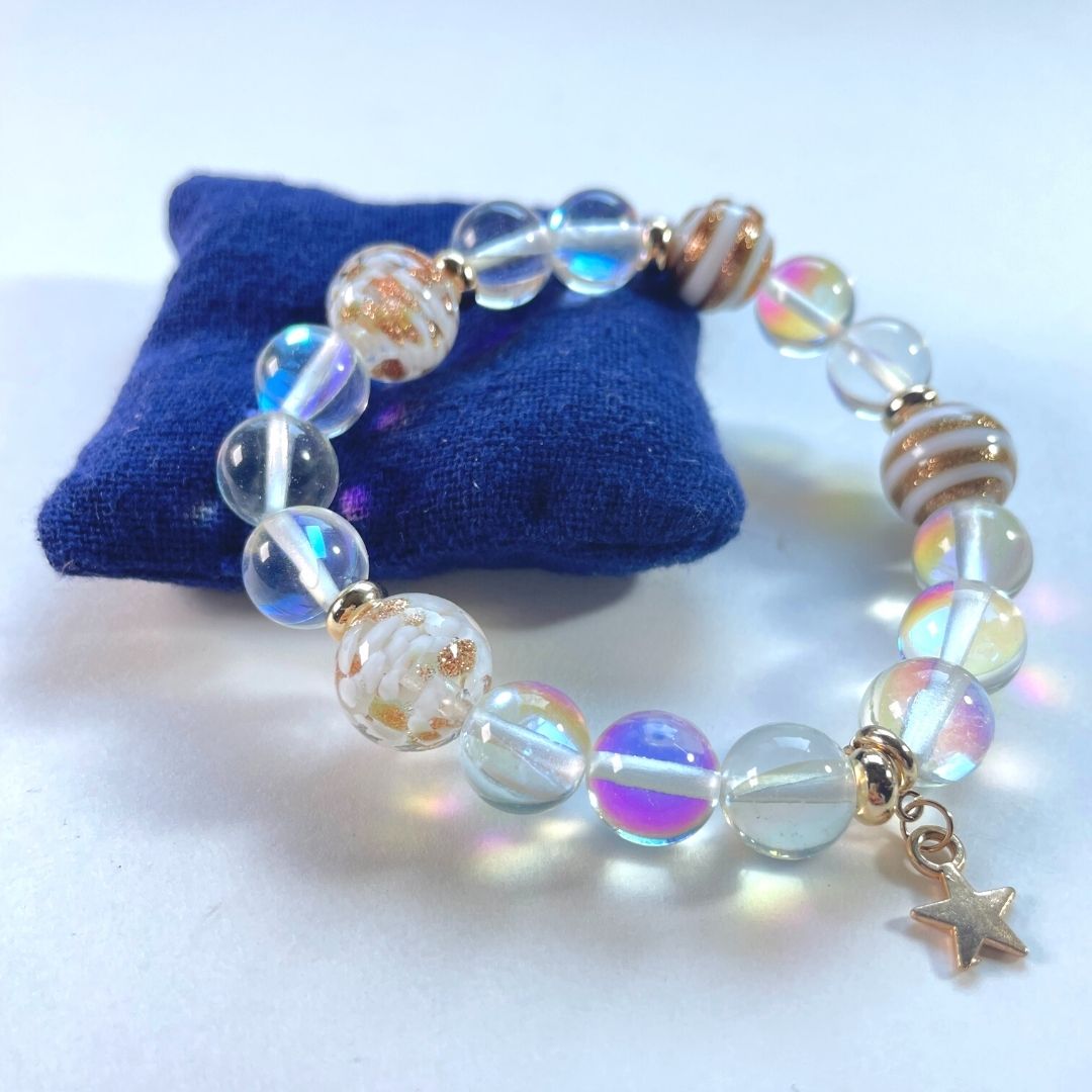 高品質 とんぼ玉 天然石ブレスレット 水晶 手作り DIYハンドメイド