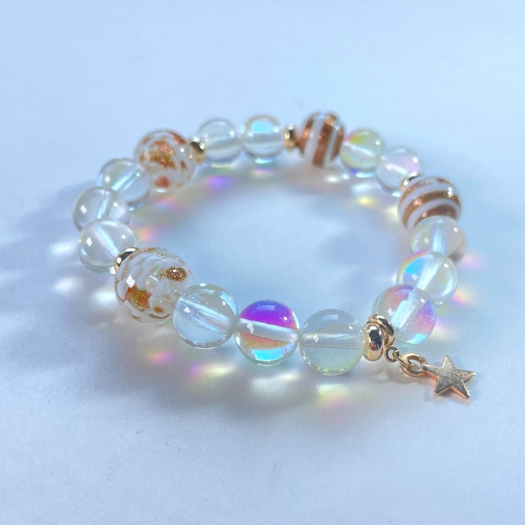 高品質 とんぼ玉 天然石ブレスレット 水晶 手作り DIYハンドメイド