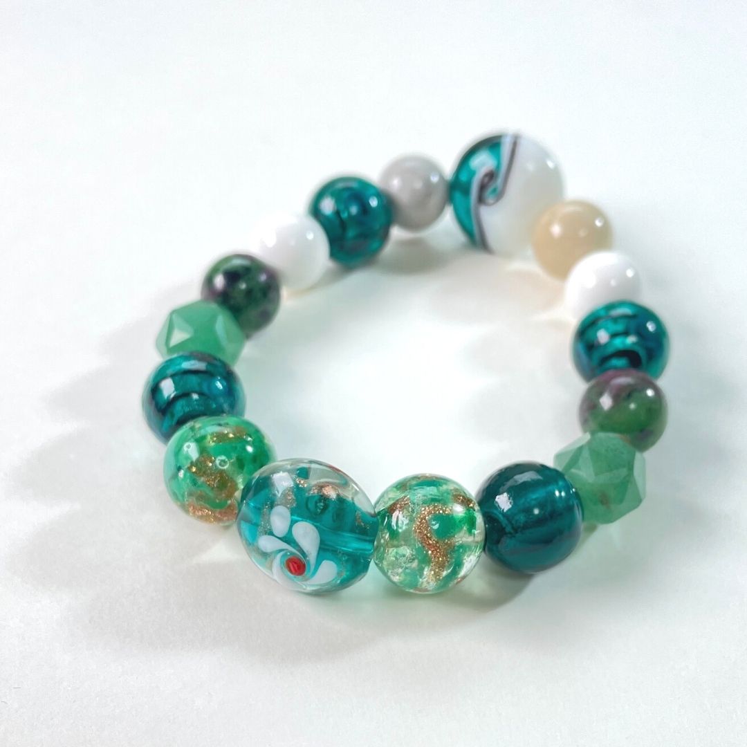 高品質 とんぼ玉 アラシャンアゲート 天然石ブレスレット 水晶 手作り